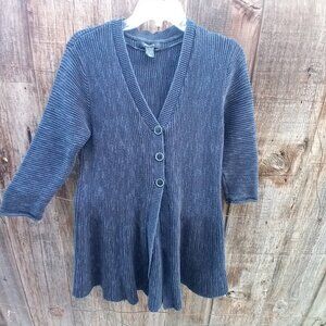 Style & Co Sweater Blouse Womens Sz L Blue Stretch 3 Button Closure Long Sleeves
